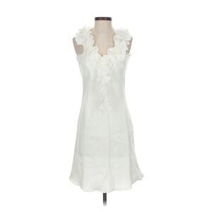 autori capresi White Linen Ruffle V Neck Mini Dress XS